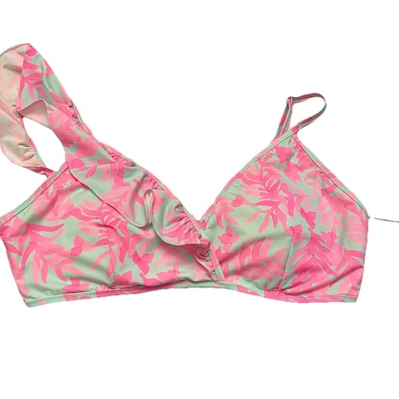 NWT Vineyard Vines Bougainvillea Ruffle Bikini Top in Crystal blue/Pink Size L - Picture 10 of 11